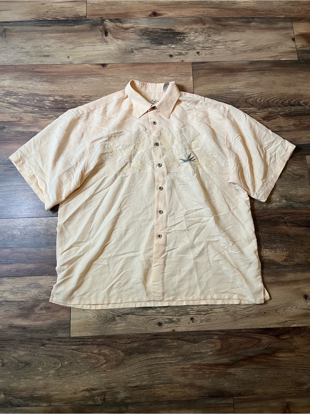 Bamboo Cay Men’s XXL Beige Embroidered Tropical Camp Shirt Bird of Paradise